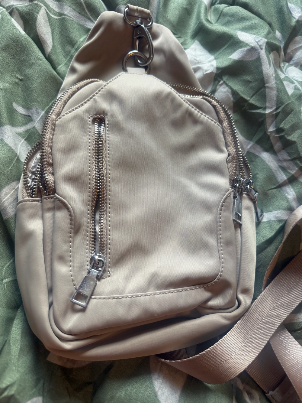 Women's Light Beige Sling Backpack - Casual Crossbody Bag